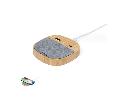 Wireless charger made of bamboo and RPET felt - Emerson Personalised