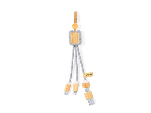 Charging cable made of bamboo and RPET felt - Braxton Personalised