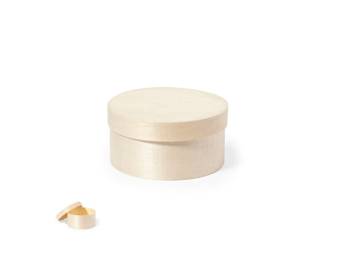 Presentation box in round format, made of natural wood with matching lid - Abedi Personalised