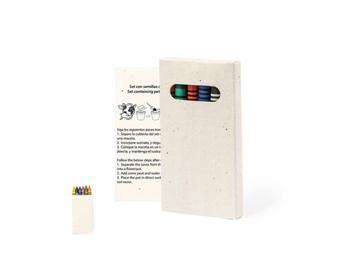 Set of 6 crayons in a natural cardboard box with seeds - Fyser Personalised