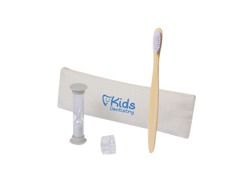 Toothbrush and sand timer set made of bamboo and wheat straw - Lowchen Personalised