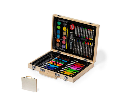 Complete colouring case made of wood, with convenient carrying handle - Lanzini Personalised