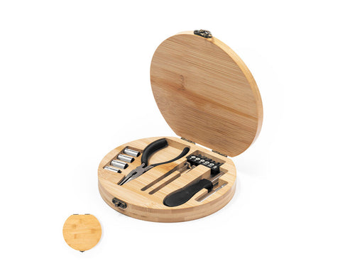 Tool set presented in a resistant bamboo box with metal closure - Rosen Personalised