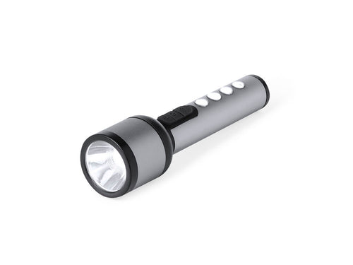 Powerful torch made of Aluminium with a classy design in a metallic grey finish with black accents - Eterial Personalised