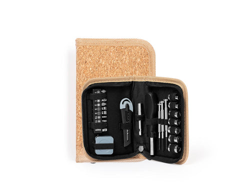 24-accessory tool set in a cork case with inside elastic bands - Belamy Personalised