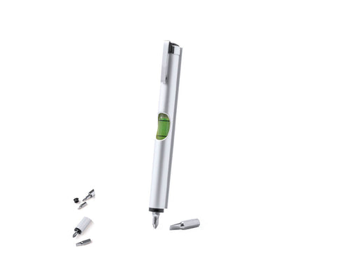 Practical multitool made of Aluminium, with integrated level meter in the housing and two screwdriver heads (flat and philips) inside - Loulan Personalised
