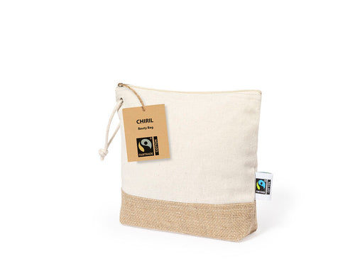 Fairtrade line beauty bag, made in cotton and laminated jute - Chiril Fairtrade Personalised