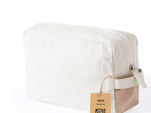 Fairtrade beauty bag in nature line, made in cotton - Misir Fairtrade Personalised