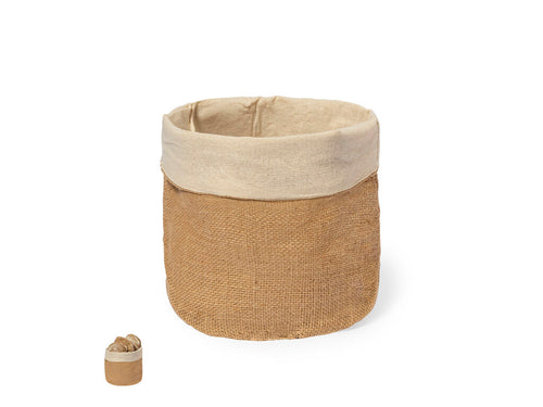 Bread basket made of soft cotton inside and jute on the outside, with a round design - Seloria Personalised