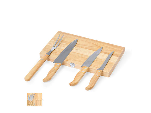 Set of knives made of natural wood and stainless steel, in die-cut wooden case with metal lock - Bergin Personalised