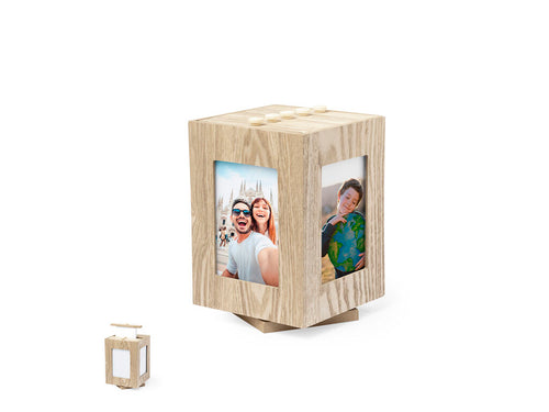 Unique cube shaped photo frame made of natural wood - Vesper Personalised