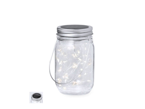 Cool, solar powered jar and lamp, made in resistant glass material, with a decorative inner strip of 20 LEDs - Rodina Personalised