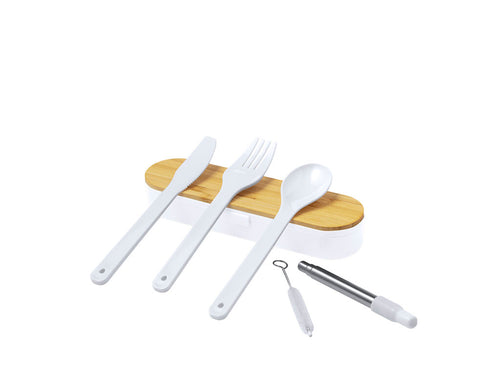 Cutlery set made of PP and BPA free, with matching display box and with bamboo lid - Milner Personalised