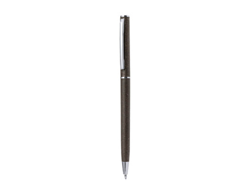 Ball pen with coffee fibre barrel, metal clip, and chrome plated fittings - Trall Personalised