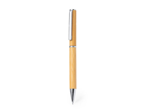 Ball pen with bamboo barrel, metal clip and chrome plated fittings - Stenson Personalised