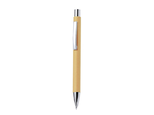 Stylish push-button ball pen with recycled paper barrel and shiny silver metallic fittings - Dynix Personalised