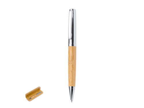 Elegant bamboo and metal ball pen with twist mechanism - Gutier Personalised