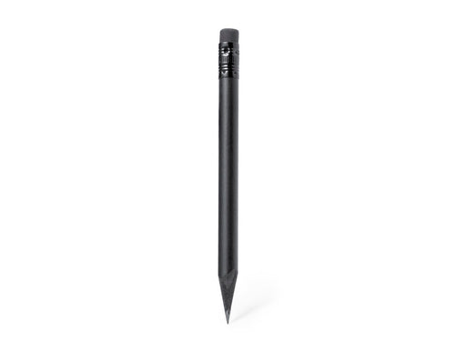 Natural wood pencil in matt black finish, with black lead, sharpened tip and matching eraser on top - Vexor Personalised