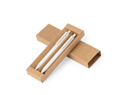 Ball pen and mechanical pencil set, made of wheat straw - Onyx Personalised