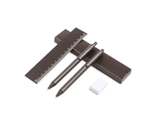 Ball pen, mechanical pencil and ruler set, made of coffee fibre - Proston Personalised