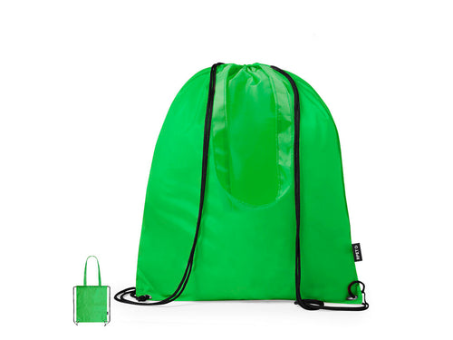 Drawstring backpack and bag in durable 210T RPET, with matching 70 cm carrying handles - Falyan Personalised