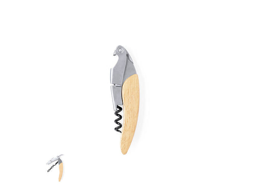 Corkscrew made of stainless steel, with a soft wooden handle and integrated capsule cutter - Mansen Personalised