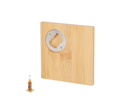 Useful coaster made of bamboo with integrated bottle opener, ideal for enjoying drinks while protecting the surface - Lestral Personalised