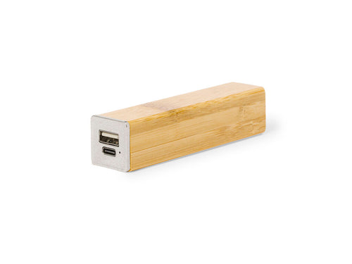 External auxiliary battery made of bamboo, with a charging capacity of 2,200 mAh - Godimer Personalised
