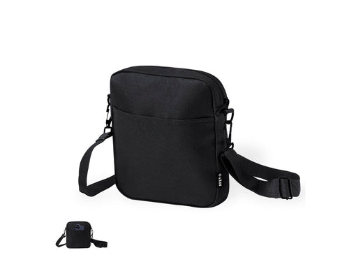 Shoulder bag made of RPET 600D polyester, featuring a central zipped pocket and an easy-access front compartment - Simun Personalised