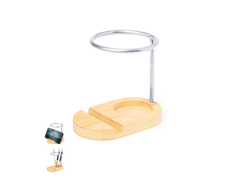 Pen holder with stand made of bamboo and stainless steel - Furik Personalised