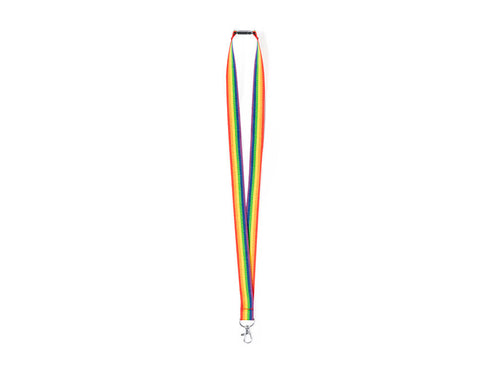 Multicoloured Rainbow lanyard, made in soft polyester - Mapik Personalised