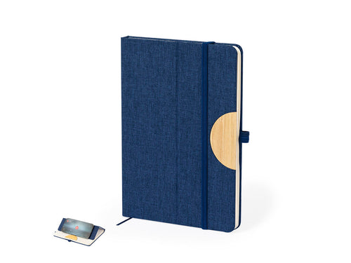 Notepad holder with hard covers, made of RPET 300D and bamboo - Jibs Personalised