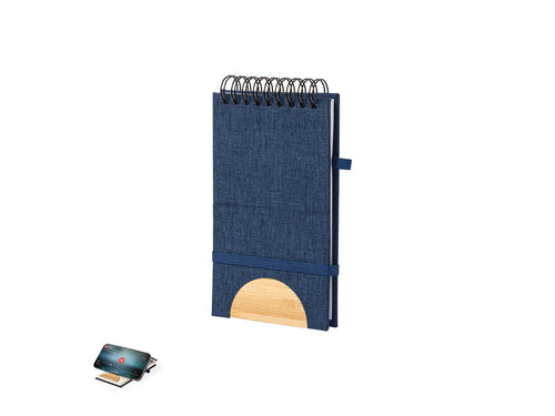 Block Notes Multifunzione Alyxa Personalizzato - Taccuino ad anelli con supporto in RPET 300D e bambù