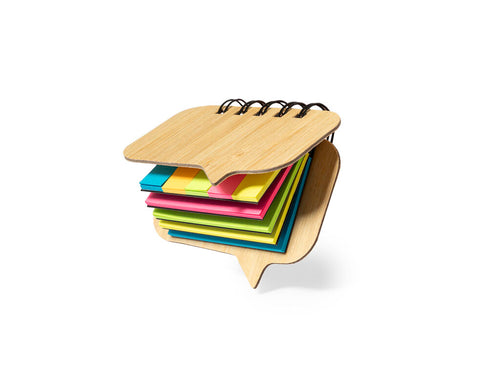 Notepad with rings and rigid covers made of bamboo in the shape of a speech balloon - Mabur Personalised