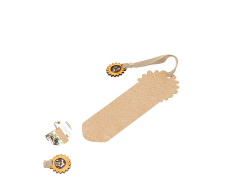 Practical bookmark made of recycled cardboard, with an arrow-shaped design and a black ribbon that makes it easy to find - Bernaye Personalised