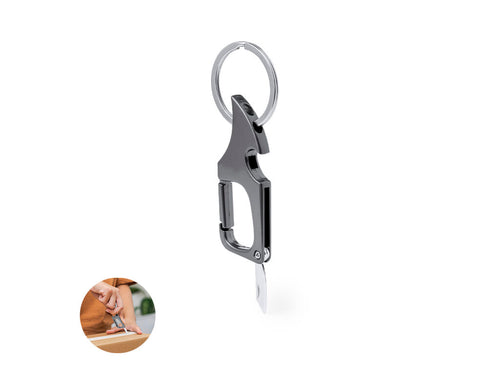Useful metal opener with key ring and carabiner for quick attachment - Kaizen Personalised