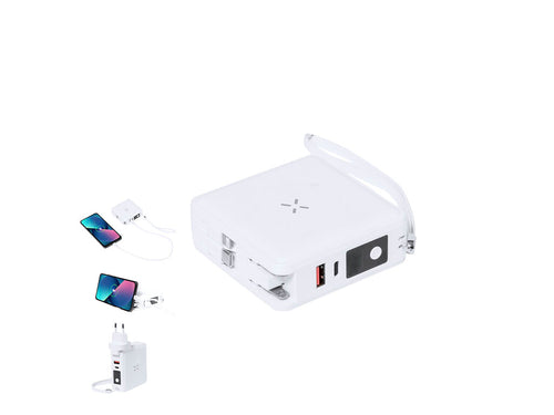 Wireless, multifunctional and multi-output travel adapter with integrated powerbank of 10,000 mAh charging capacity - Joks Personalised