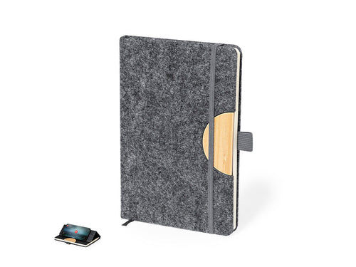 Notepad with hard covers and holder, made of RPET 300D felt - Kobain Personalised