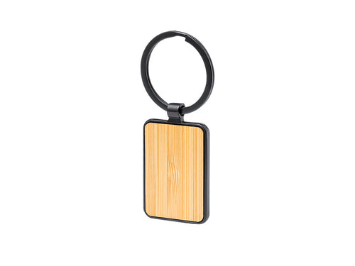Elegantly designed keyring, made of black polished metal, with a soft bamboo side - Fenrir Personalised