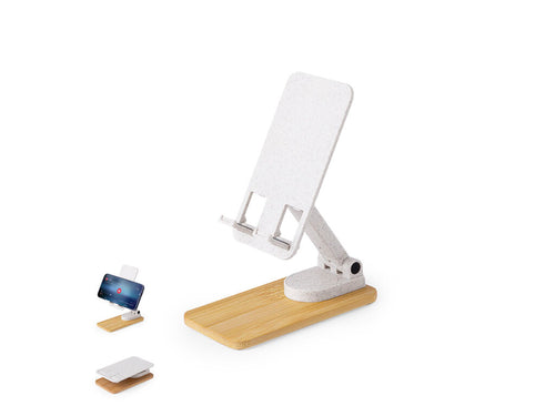 Foldable holder for smartphones and tablets, made of wheat straw with a resistant bamboo base - Manyx Personalised