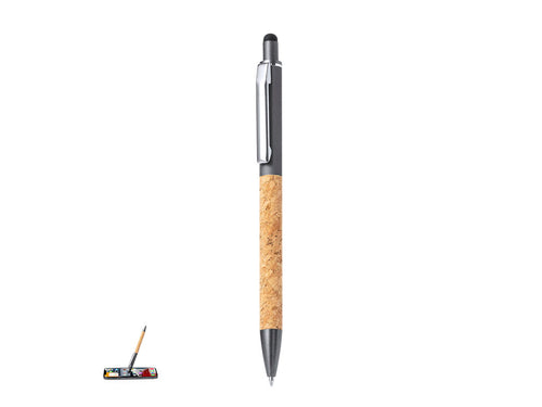 Stylish ball pen pointer made of cork and Aluminium, with push-button mechanism - Moson Personalised