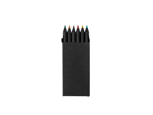 Set of 6 wooden pencils finished in black, with hexagonal body and leads in various colours - Lameiro Personalised
