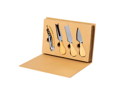Cheese and wine set with accessories made of resistant stainless steel and a bamboo handle - Sondrex Personalised