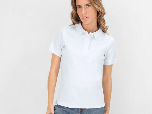 Woman pique polo shirt in white - Koupan Personalised