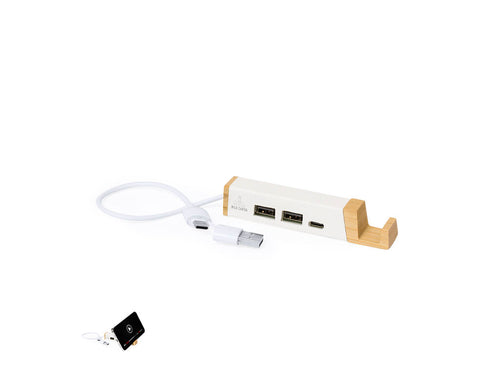 USB port with integrated smartphone holder, made in a combination of bamboo and recycled material from milk cartons - Kartip Personalised