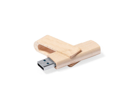 OTG USB flash drive with 16GB capacity, swivel clip and soft wood body - Kluivert 16GB Personalised