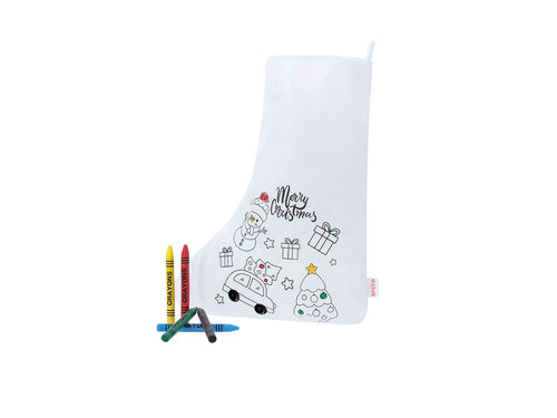 RPET non-woven sock in white, specially designed for crayon colouring - Mordy Personalised