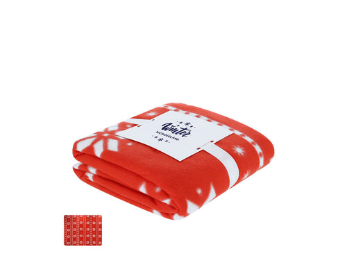130x160 cm blanket made of soft RPET polyester, with an unique christmas design in red with white Christmas motifs - Yalanny Personalised