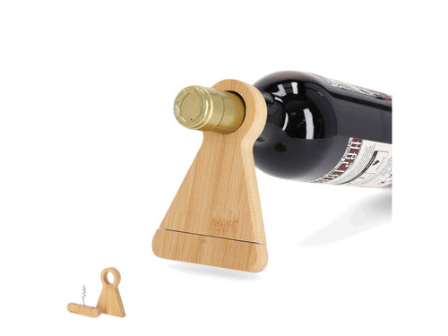 Practical corkscrew with bottle holder function made of bamboo - Kofko Personalised