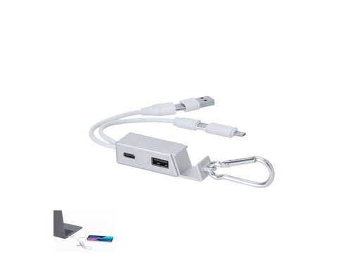 USB charger with hub made from Recycled Aluminium with integrated smartphone holder - Leony Personalised